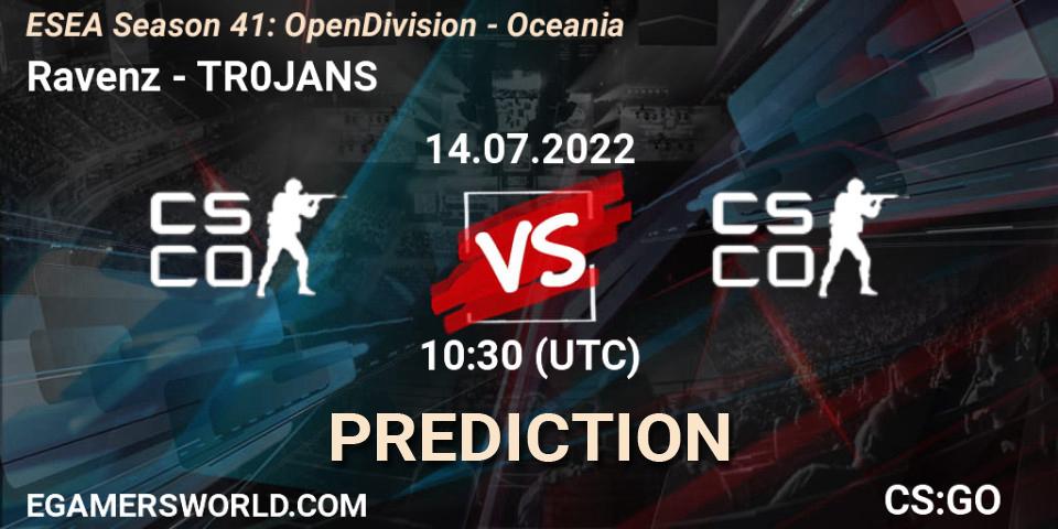 Ravenz contre TR0JANS : prédiction de match. 14.07.2022 at 10:30. Counter-Strike (CS2), ESEA Season 41: Open Division - Oceania