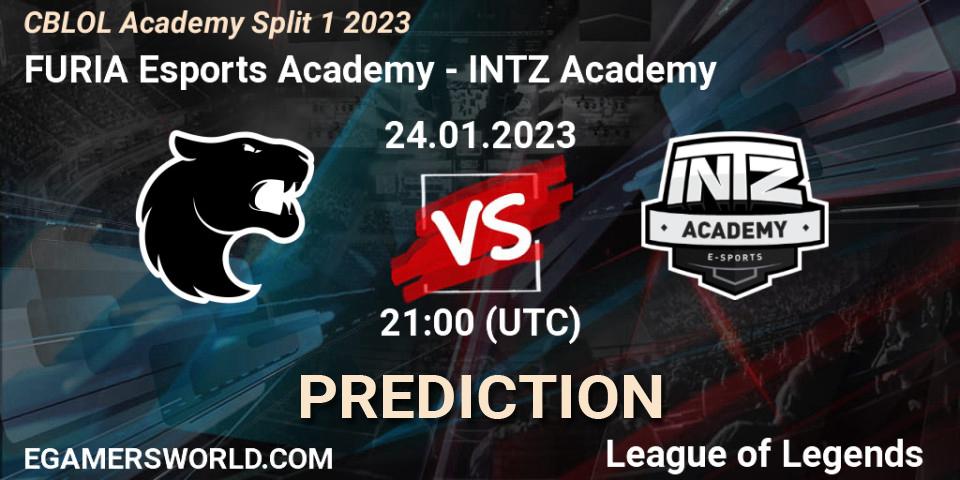 FURIA Esports Academy contre INTZ Academy : prédiction de match. 24.01.2023 at 21:00. LoL, CBLOL Academy Split 1 2023