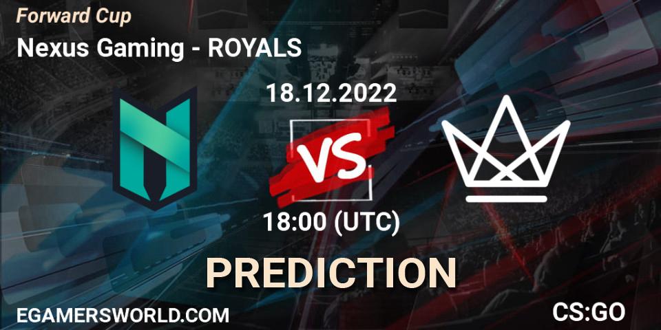 Nexus Gaming contre ROYALS : prédiction de match. 18.12.2022 at 18:00. Counter-Strike (CS2), Forward Cup