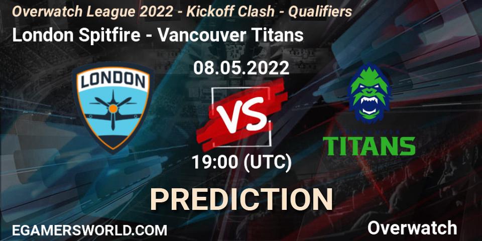 London Spitfire contre Vancouver Titans : prédiction de match. 08.05.2022 at 19:00. Overwatch, Overwatch League 2022 - Kickoff Clash - Qualifiers