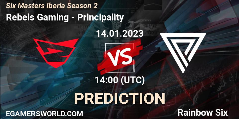 Rebels Gaming contre Principality : prédiction de match. 14.01.2023 at 14:00. Rainbow Six, Six Masters Iberia Season 2