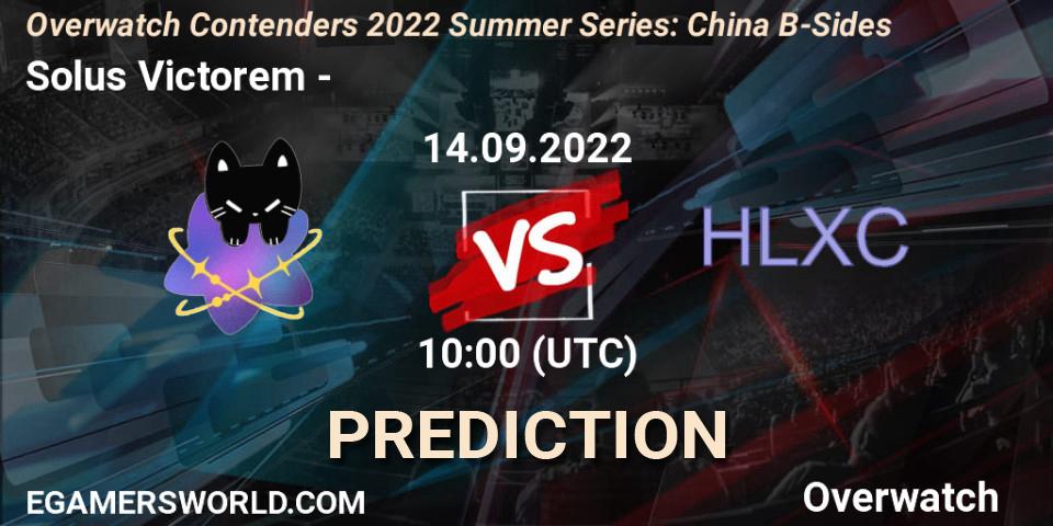 Solus Victorem contre 荷兰小车 : prédiction de match. 14.09.2022 at 10:00. Overwatch, Overwatch Contenders 2022 Summer Series: China B-Sides