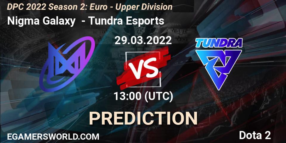 Nigma Galaxy contre Tundra Esports : prédiction de match. 29.03.2022 at 12:55. Dota 2, DPC 2021/2022 Tour 2 (Season 2): WEU (Euro) Divison I (Upper) - DreamLeague Season 17