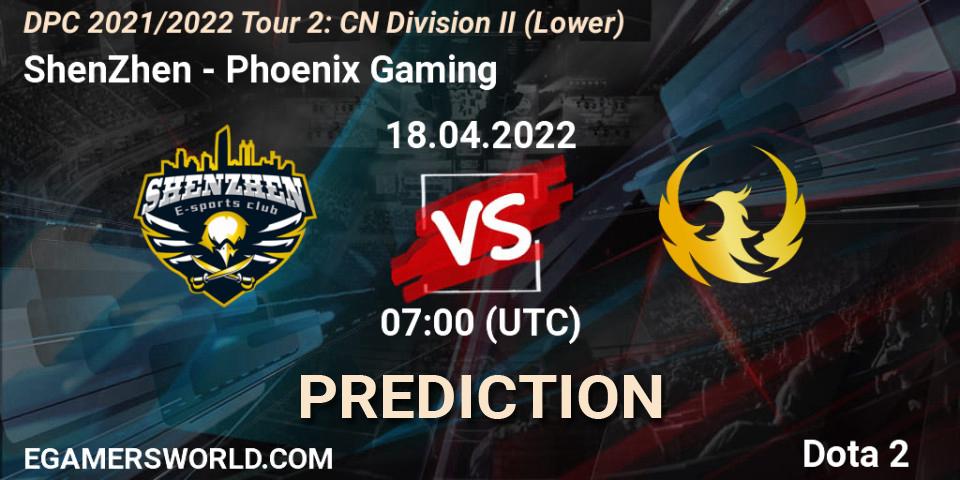 ShenZhen contre Phoenix Gaming : prédiction de match. 18.04.2022 at 07:41. Dota 2, DPC 2021/2022 Tour 2: CN Division II (Lower)