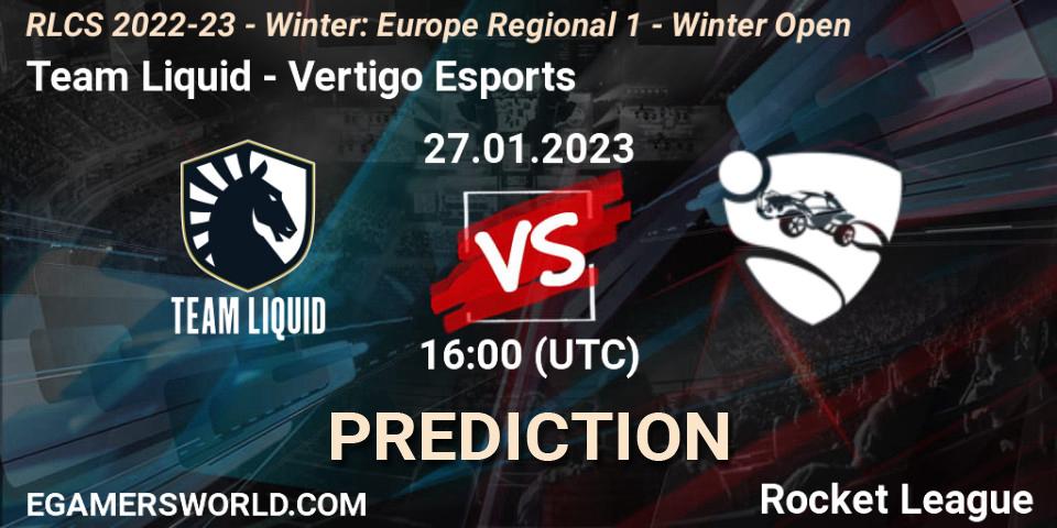 Team Liquid contre Vertigo Esports : prédiction de match. 27.01.2023 at 16:00. Rocket League, RLCS 2022-23 - Winter: Europe Regional 1 - Winter Open
