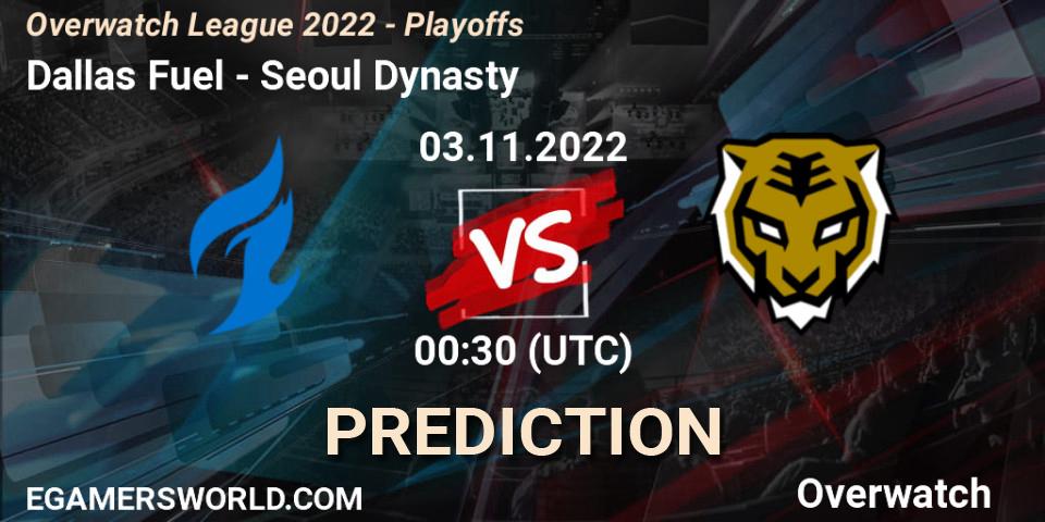 Dallas Fuel contre Seoul Dynasty : prédiction de match. 03.11.2022 at 01:15. Overwatch, Overwatch League 2022 - Playoffs