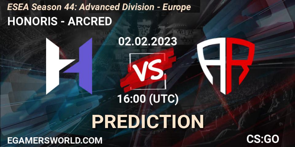 HONORIS contre ARCRED : prédiction de match. 02.02.23. CS2 (CS:GO), ESEA Season 44: Advanced Division - Europe