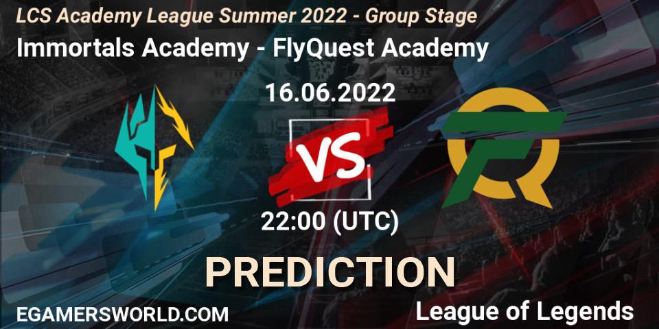 Immortals Academy contre FlyQuest Academy : prédiction de match. 16.06.22. LoL, LCS Academy League Summer 2022 - Group Stage