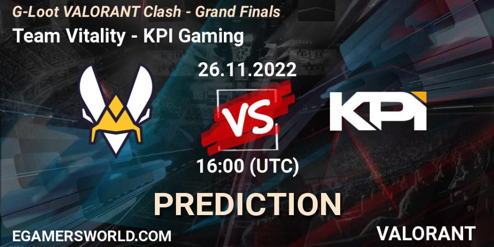 Team Vitality contre KPI Gaming : prédiction de match. 26.11.22. VALORANT, G-Loot VALORANT Clash - Grand Finals