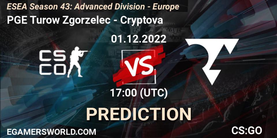 PGE Turow Zgorzelec contre Cryptova : prédiction de match. 01.12.22. CS2 (CS:GO), ESEA Season 43: Advanced Division - Europe