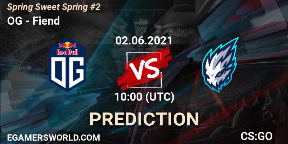 OG contre Fiend : prédiction de match. 02.06.2021 at 10:00. Counter-Strike (CS2), Spring Sweet Spring #2