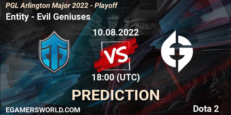 Entity contre Evil Geniuses : prédiction de match. 10.08.2022 at 19:11. Dota 2, PGL Arlington Major 2022 - Playoff