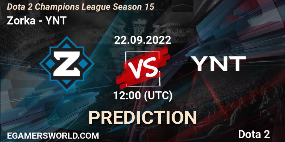Zorka contre YNT : prédiction de match. 22.09.22. Dota 2, Dota 2 Champions League Season 15