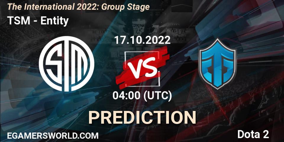 TSM contre Entity : prédiction de match. 17.10.2022 at 04:27. Dota 2, The International 2022: Group Stage