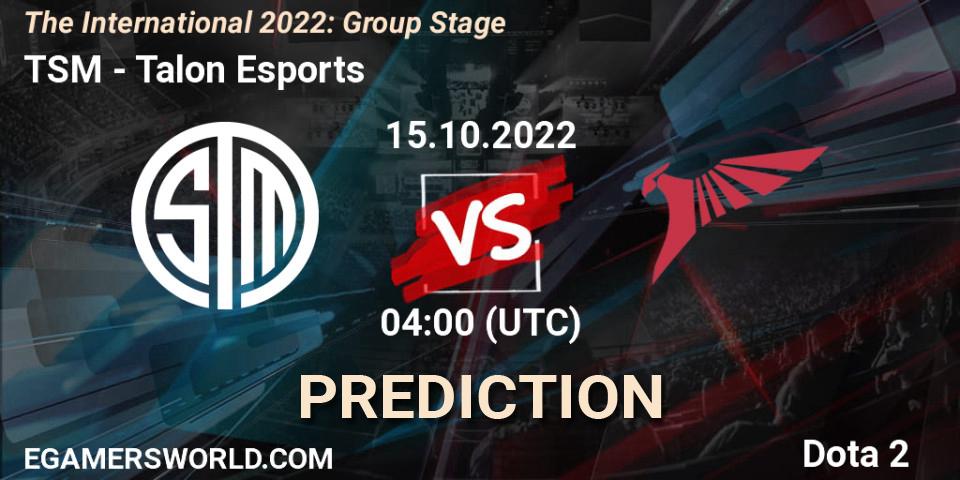 TSM contre Talon Esports : prédiction de match. 15.10.22. Dota 2, The International 2022: Group Stage