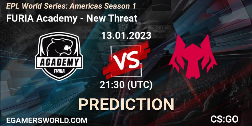 FURIA Academy contre New Threat : prédiction de match. 13.01.2023 at 21:30. Counter-Strike (CS2), EPL World Series: Americas Season 1