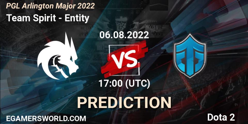 Team Spirit contre Entity : prédiction de match. 06.08.2022 at 17:23. Dota 2, PGL Arlington Major 2022 - Group Stage