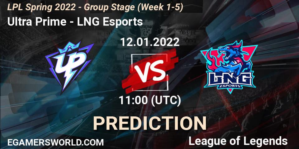 Ultra Prime contre LNG Esports : prédiction de match. 12.01.2022 at 11:00. LoL, LPL Spring 2022 - Group Stage (Week 1-5)