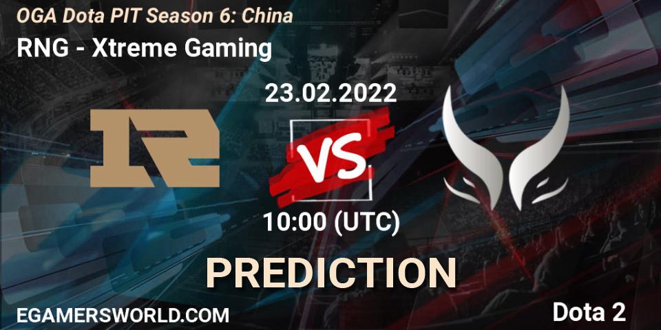 RNG contre Xtreme Gaming : prédiction de match. 23.02.2022 at 10:00. Dota 2, OGA Dota PIT Season 6: China