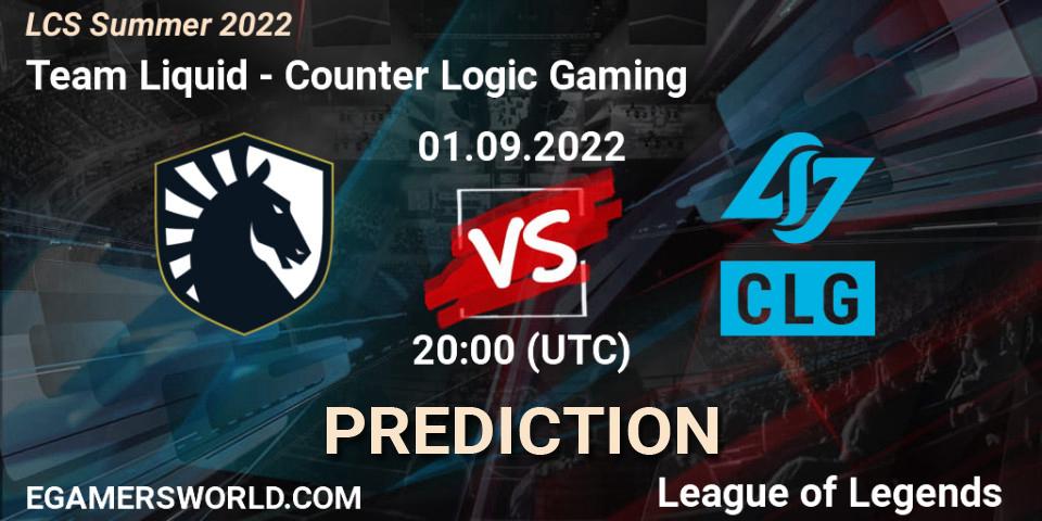 Team Liquid contre Counter Logic Gaming : prédiction de match. 01.09.22. LoL, LCS Summer 2022