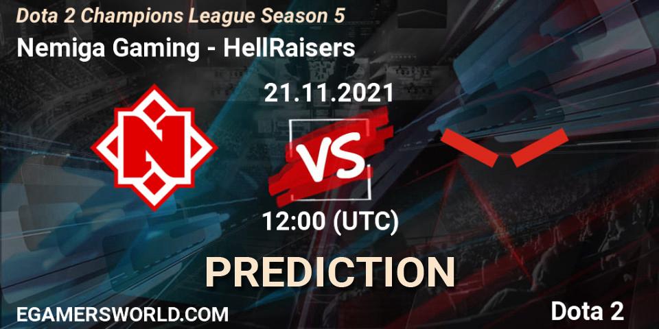 Nemiga Gaming contre HellRaisers : prédiction de match. 21.11.2021 at 09:00. Dota 2, Dota 2 Champions League 2021 Season 5