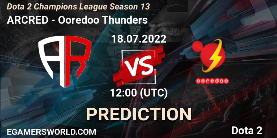 ARCRED contre Ooredoo Thunders : prédiction de match. 18.07.2022 at 12:00. Dota 2, Dota 2 Champions League Season 13