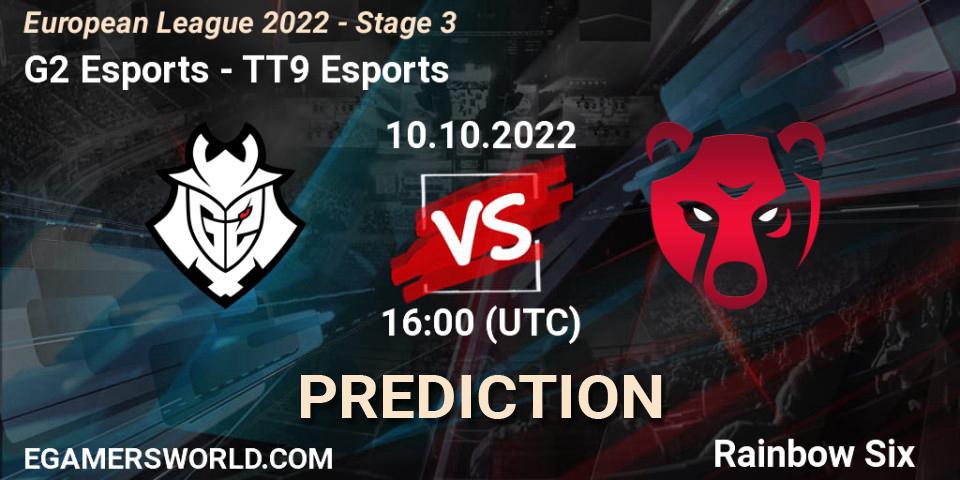 G2 Esports contre TT9 Esports : prédiction de match. 10.10.2022 at 19:45. Rainbow Six, European League 2022 - Stage 3