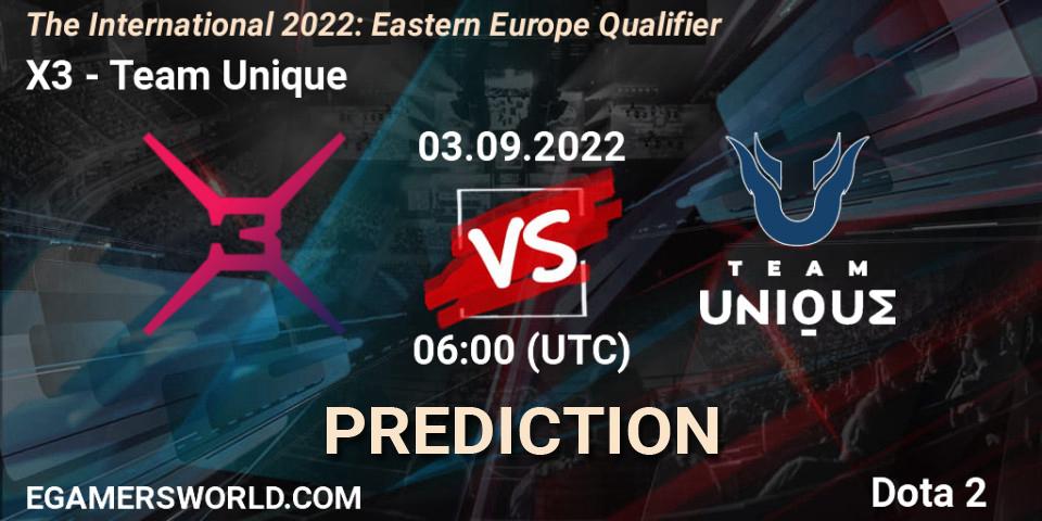 X3 contre Team Unique : prédiction de match. 03.09.22. Dota 2, The International 2022: Eastern Europe Qualifier