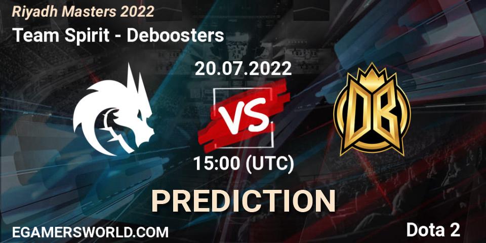 Team Spirit contre Deboosters : prédiction de match. 20.07.2022 at 15:00. Dota 2, Riyadh Masters 2022