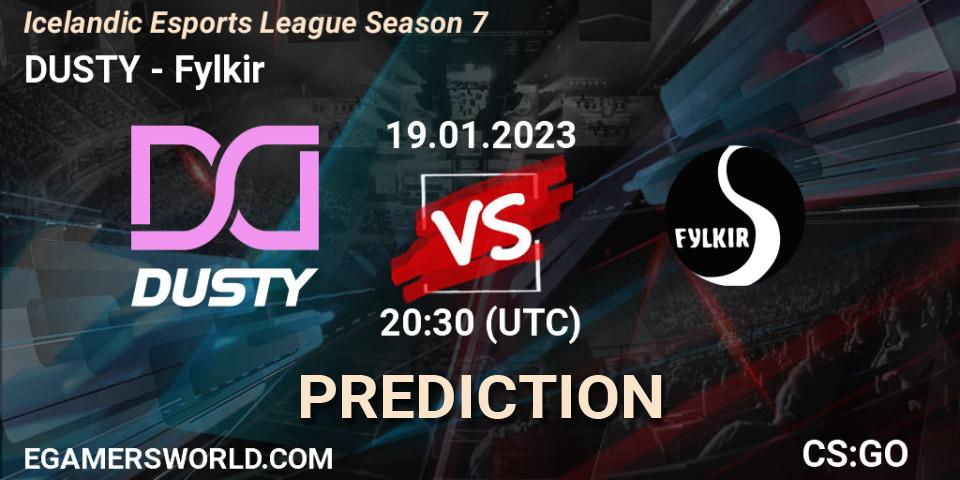 DUSTY contre Fylkir : prédiction de match. 19.01.2023 at 20:30. Counter-Strike (CS2), Icelandic Esports League Season 7