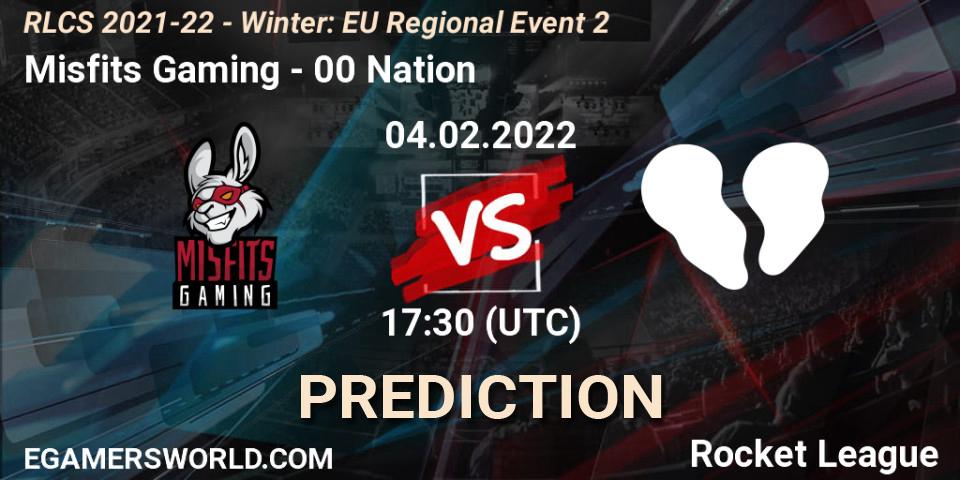 Misfits Gaming contre 00 Nation : prédiction de match. 04.02.2022 at 17:30. Rocket League, RLCS 2021-22 - Winter: EU Regional Event 2