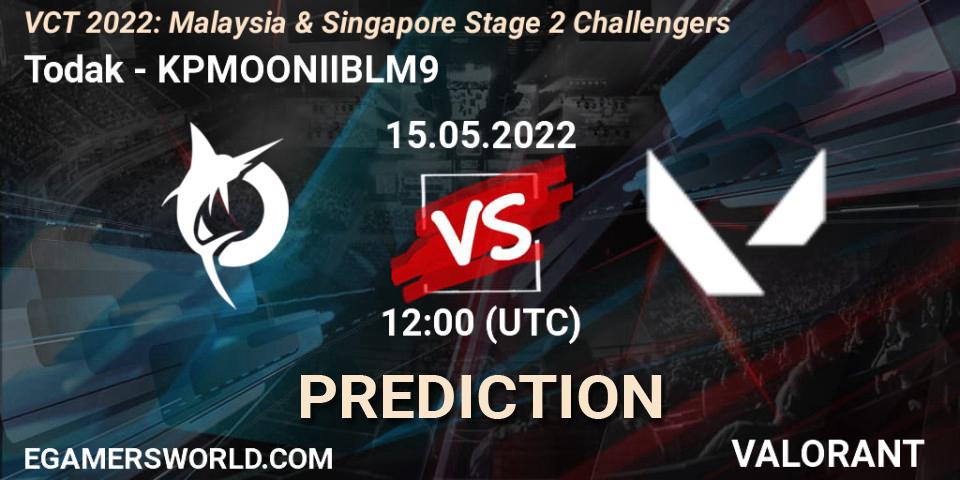 Todak contre KPMOONIIBLM9 : prédiction de match. 15.05.2022 at 09:10. VALORANT, VCT 2022: Malaysia & Singapore Stage 2 Challengers