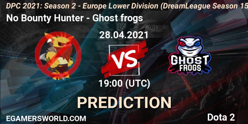 No Bounty Hunter contre Ghost frogs : prédiction de match. 28.04.2021 at 20:00. Dota 2, DPC 2021: Season 2 - Europe Lower Division (DreamLeague Season 15)