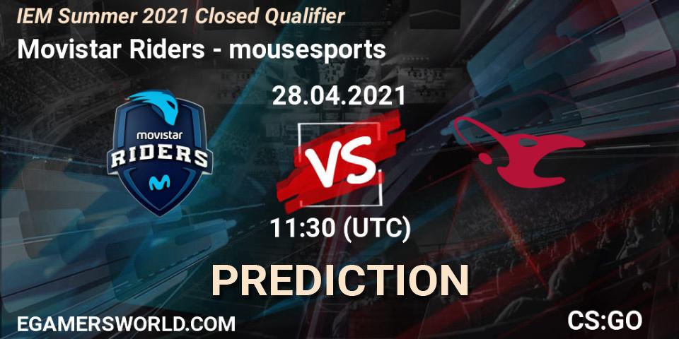 Movistar Riders contre mousesports : prédiction de match. 28.04.2021 at 11:30. Counter-Strike (CS2), IEM Summer 2021 Closed Qualifier