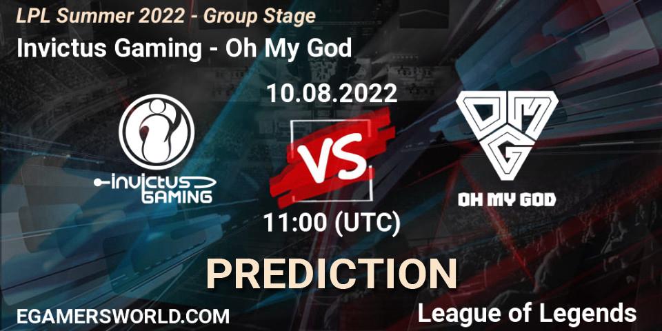 Invictus Gaming contre Oh My God : prédiction de match. 10.08.22. LoL, LPL Summer 2022 - Group Stage