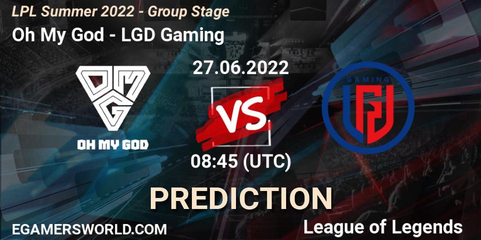 Oh My God contre LGD Gaming : prédiction de match. 27.06.2022 at 09:00. LoL, LPL Summer 2022 - Group Stage