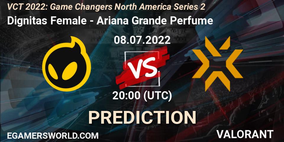 Dignitas Female contre Ariana Grande Perfume : prédiction de match. 08.07.2022 at 20:15. VALORANT, VCT 2022: Game Changers North America Series 2