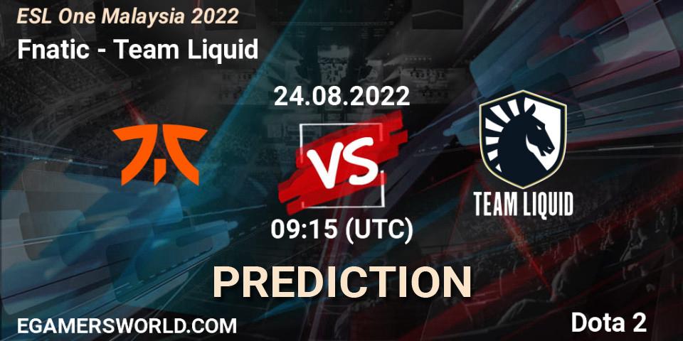 Fnatic contre Team Liquid : prédiction de match. 24.08.22. Dota 2, ESL One Malaysia 2022