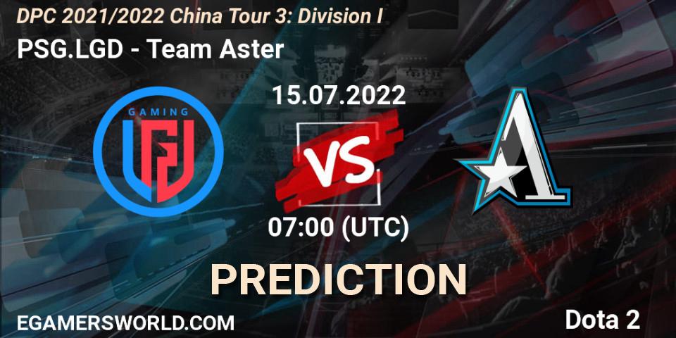 PSG.LGD contre Team Aster : prédiction de match. 15.07.22. Dota 2, DPC 2021/2022 China Tour 3: Division I