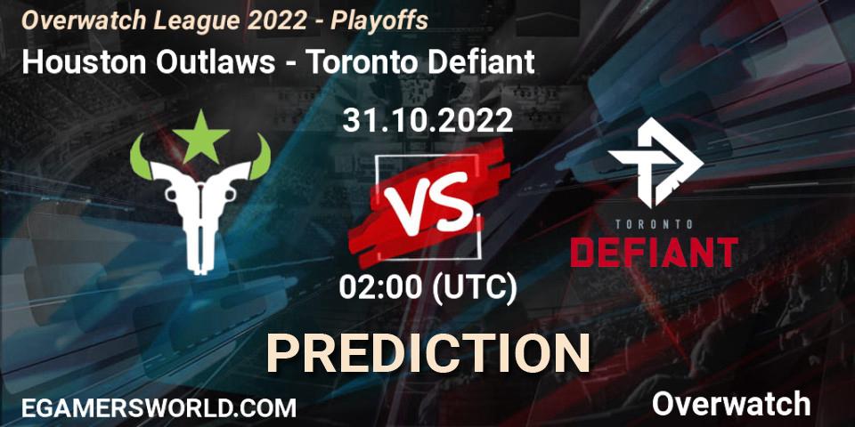 Houston Outlaws contre Toronto Defiant : prédiction de match. 31.10.2022 at 02:00. Overwatch, Overwatch League 2022 - Playoffs