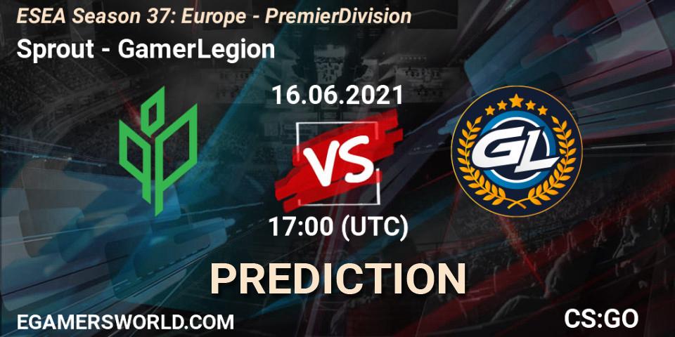 Sprout contre GamerLegion : prédiction de match. 16.06.2021 at 17:00. Counter-Strike (CS2), ESEA Season 37: Europe - Premier Division