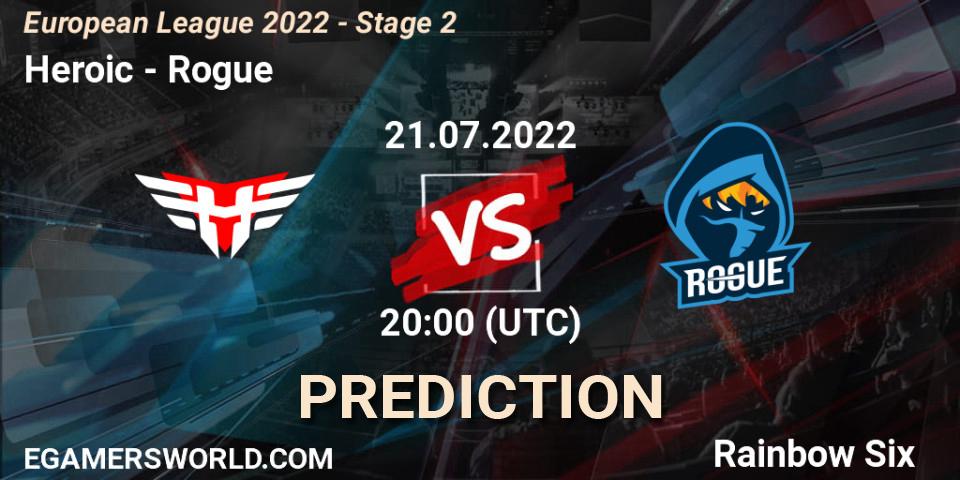Heroic contre Rogue : prédiction de match. 21.07.2022 at 19:45. Rainbow Six, European League 2022 - Stage 2