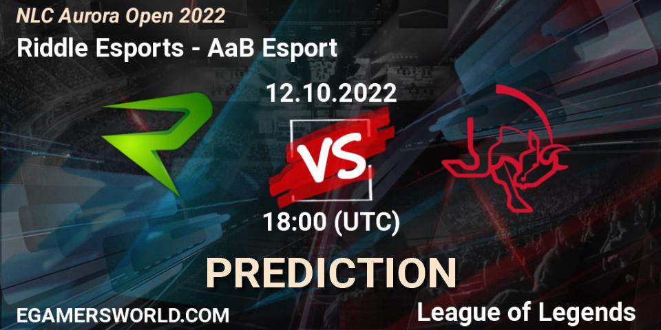 Riddle Esports contre AaB Esport : prédiction de match. 12.10.2022 at 17:30. LoL, NLC Aurora Open 2022