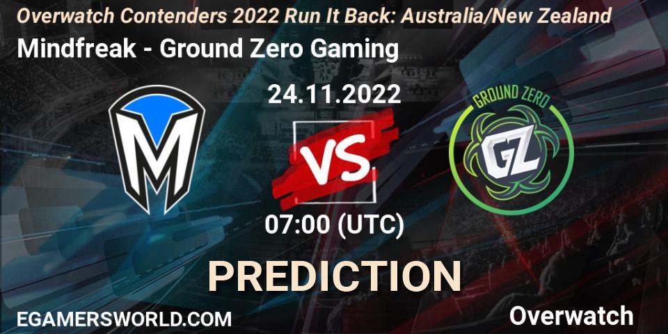 Mindfreak contre Ground Zero Gaming : prédiction de match. 24.11.22. Overwatch, Overwatch Contenders 2022 - Australia/New Zealand - November