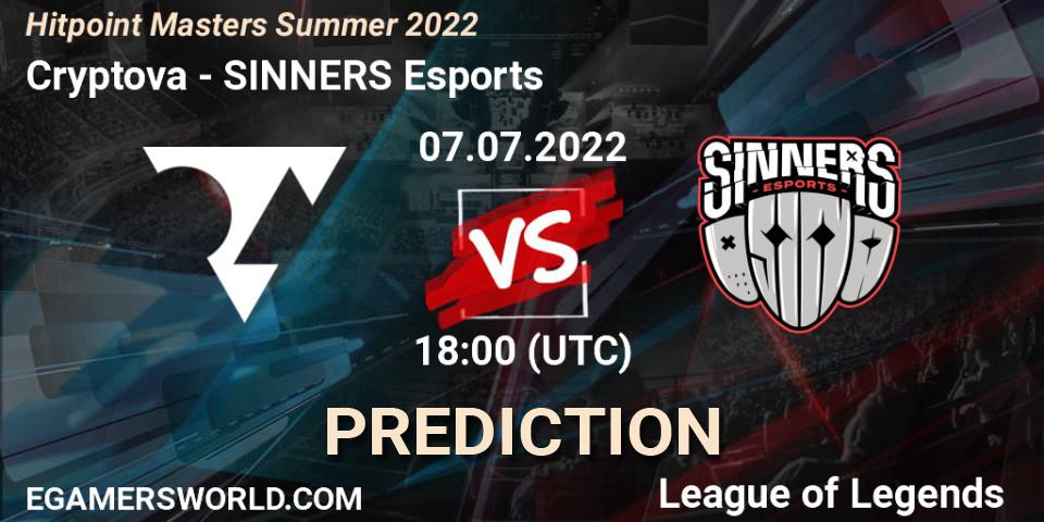 Cryptova contre SINNERS Esports : prédiction de match. 07.07.2022 at 18:10. LoL, Hitpoint Masters Summer 2022