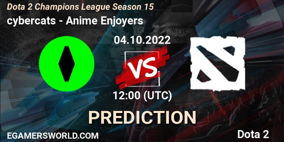 cybercats contre Anime Enjoyers : prédiction de match. 04.10.2022 at 15:00. Dota 2, Dota 2 Champions League Season 15