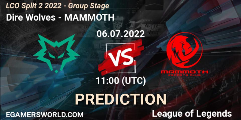 Dire Wolves contre MAMMOTH : prédiction de match. 06.07.22. LoL, LCO Split 2 2022 - Group Stage