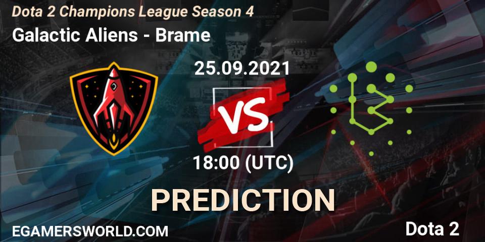 Galactic Aliens contre Brame : prédiction de match. 25.09.2021 at 18:03. Dota 2, Dota 2 Champions League Season 4