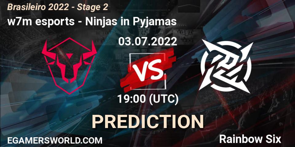 w7m esports contre Ninjas in Pyjamas : prédiction de match. 03.07.2022 at 19:00. Rainbow Six, Brasileirão 2022 - Stage 2