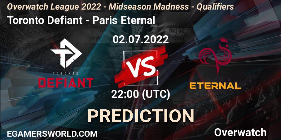 Toronto Defiant contre Paris Eternal : prédiction de match. 02.07.2022 at 22:00. Overwatch, Overwatch League 2022 - Midseason Madness - Qualifiers